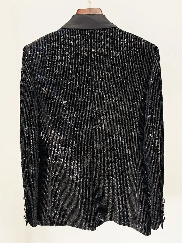Double Breasted Sequined Velvet Blazer