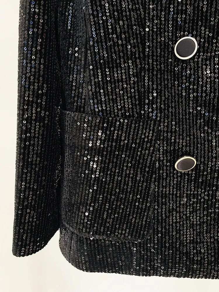 Double Breasted Sequined Velvet Blazer