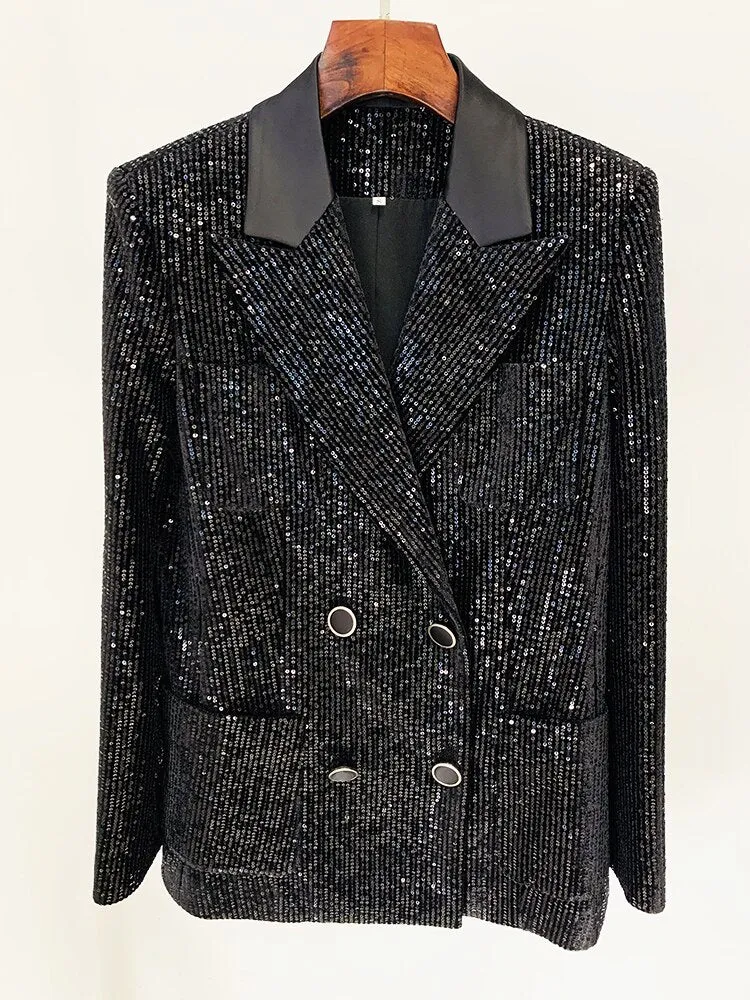 Double Breasted Sequined Velvet Blazer