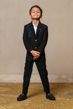 Elegant Blacksuit with sequined accents, perfect for making a stylish statement at any special occasion.