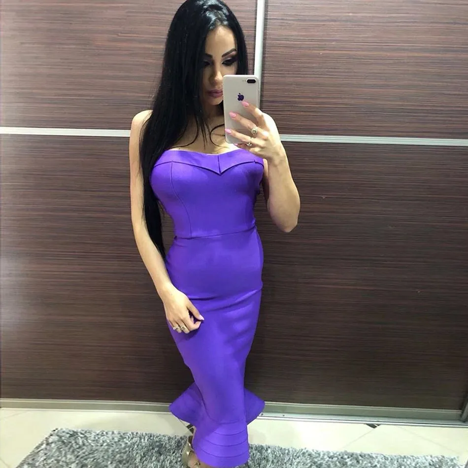 Elegant  Strapless Slashneck Sleeveless Mermaid Women Long Dress
