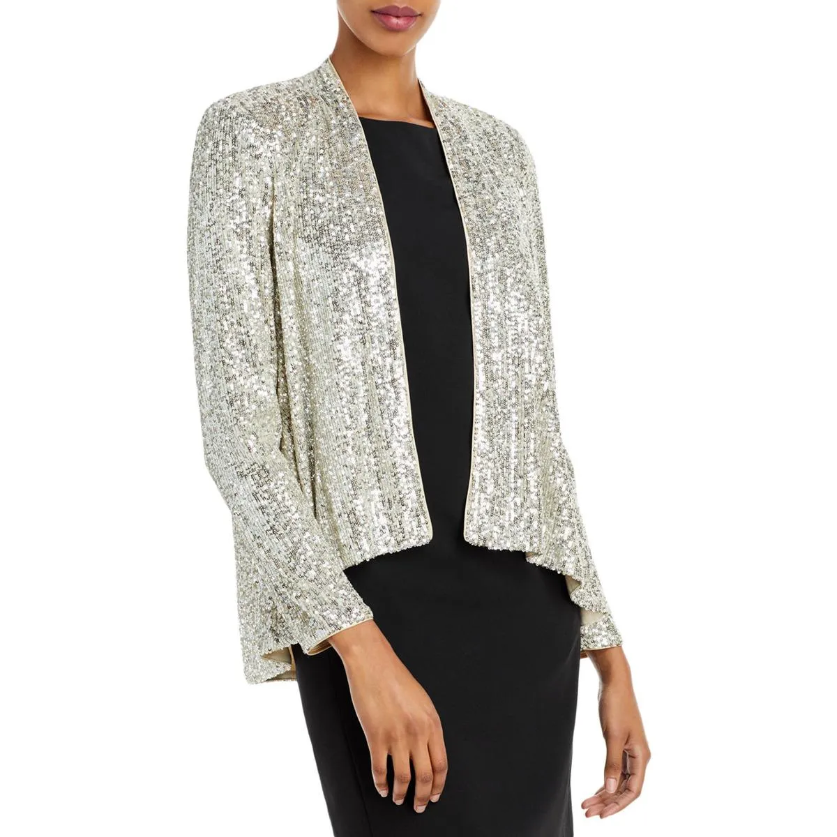 Eliza J Womens Sequined Open Front Collarless Blazer