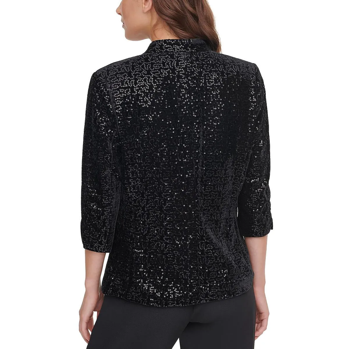 Eliza J Womens Velvet Sequined Open-Front Blazer
