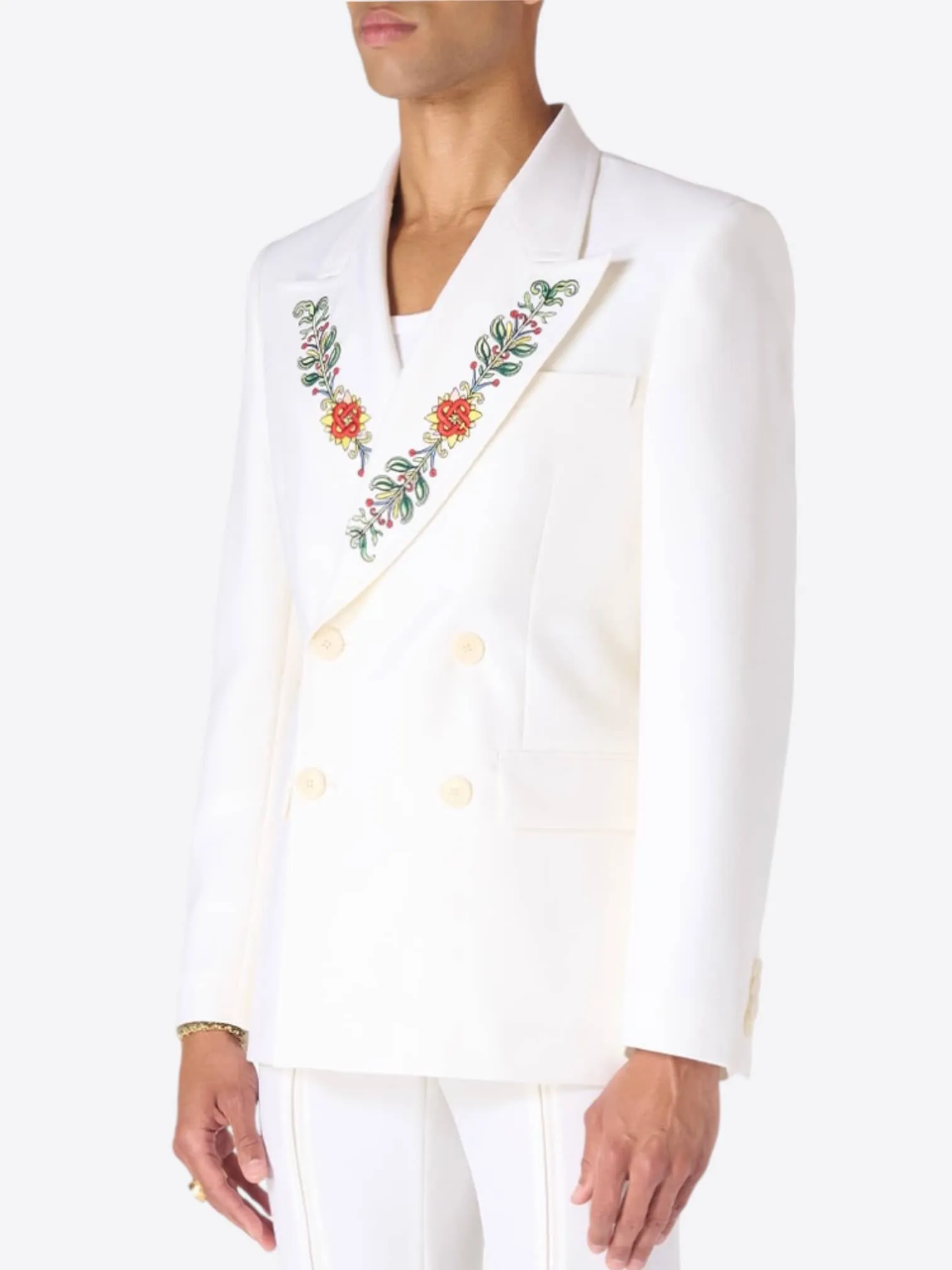 Embroidered Lapel Double-Breasted Jacket