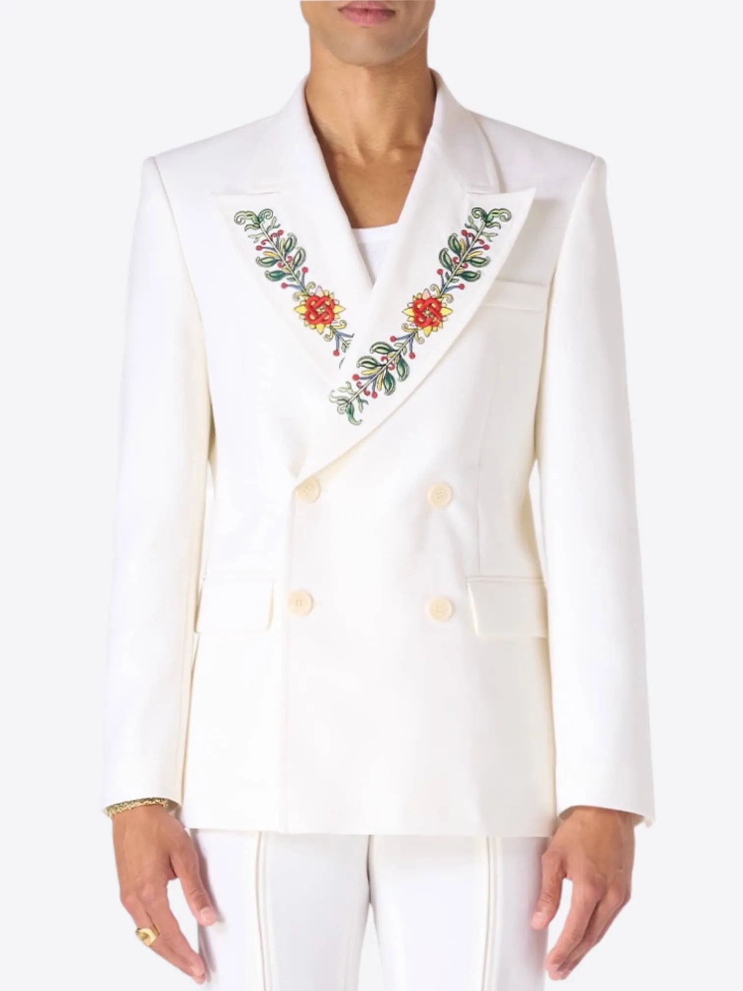 Embroidered Lapel Double-Breasted Jacket