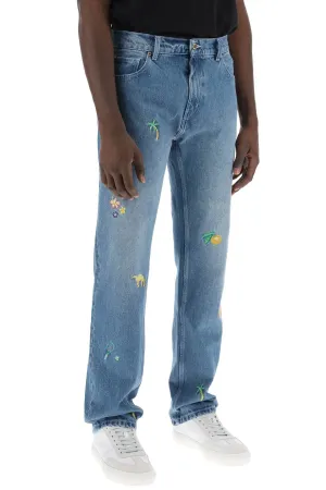 embroidered straight jeans