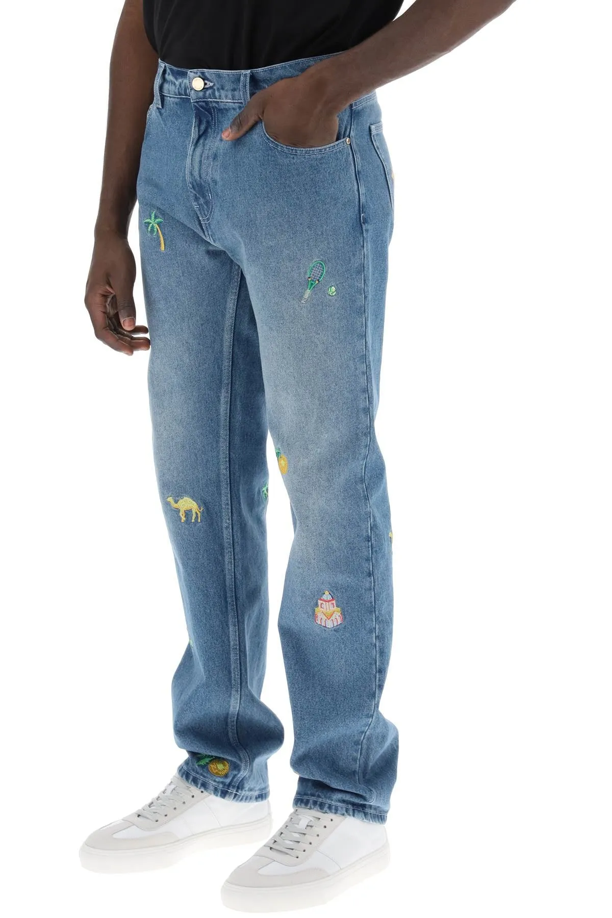 embroidered straight jeans