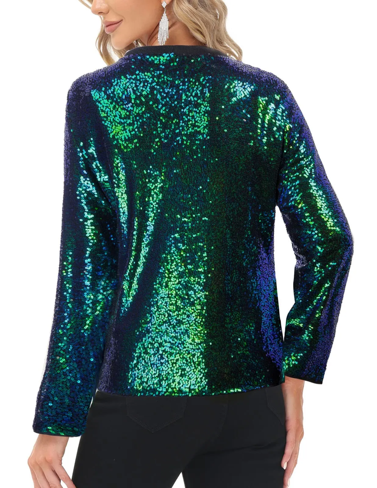 Emerald Green Sequined Long Sleeve Party Blazer