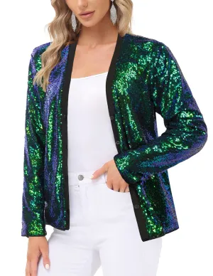 Emerald Green Sequined Long Sleeve Party Blazer