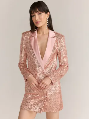 English Factory Long Sleeve Satin Lapel Sequin Blazer Dress - Brands We Love