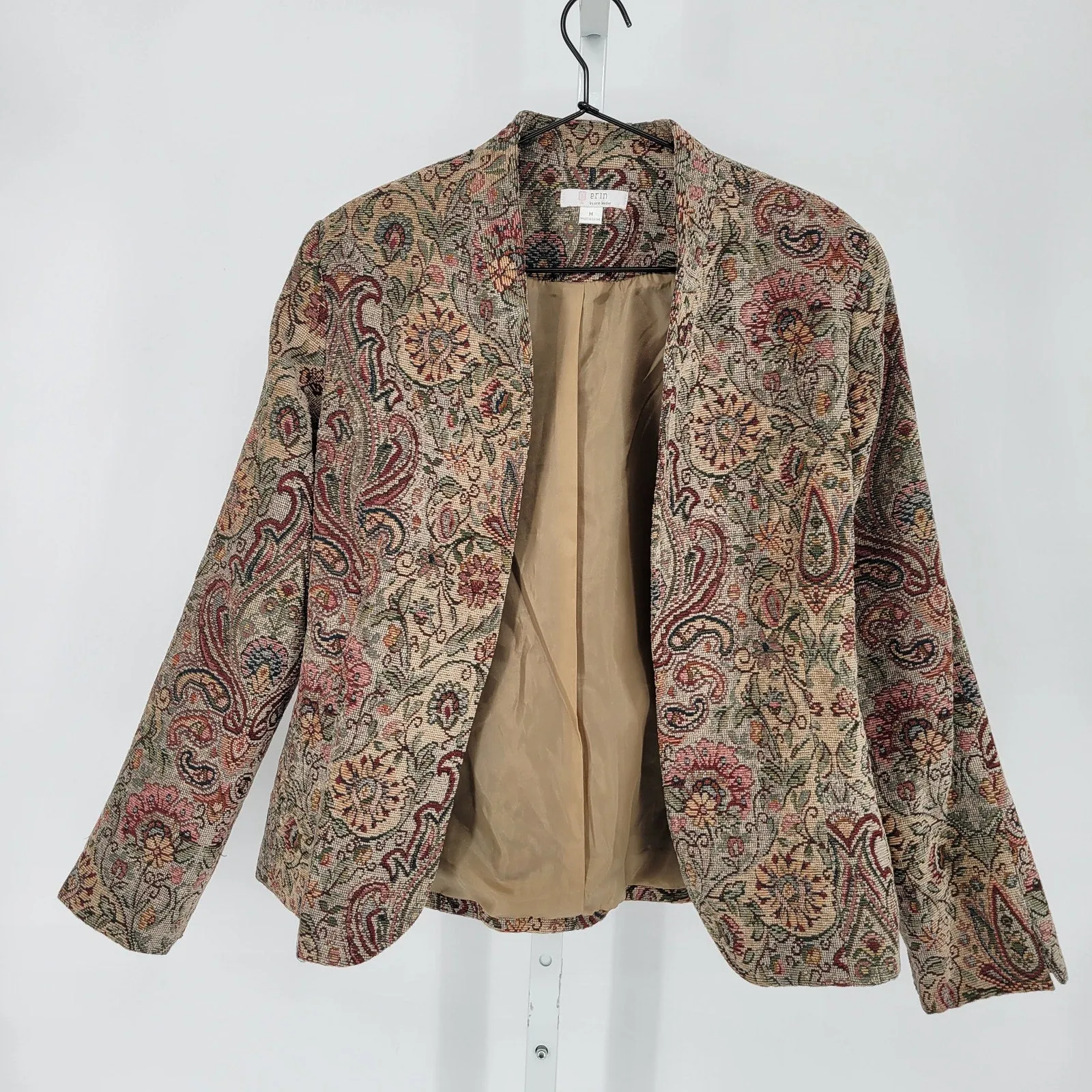 Erin London Womens Sz M Tapestry Style Blazer Paisley Print Beige Earthtone