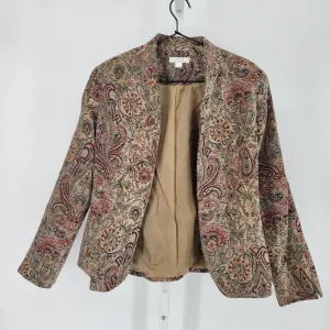 Erin London Womens Sz M Tapestry Style Blazer Paisley Print Beige Earthtone