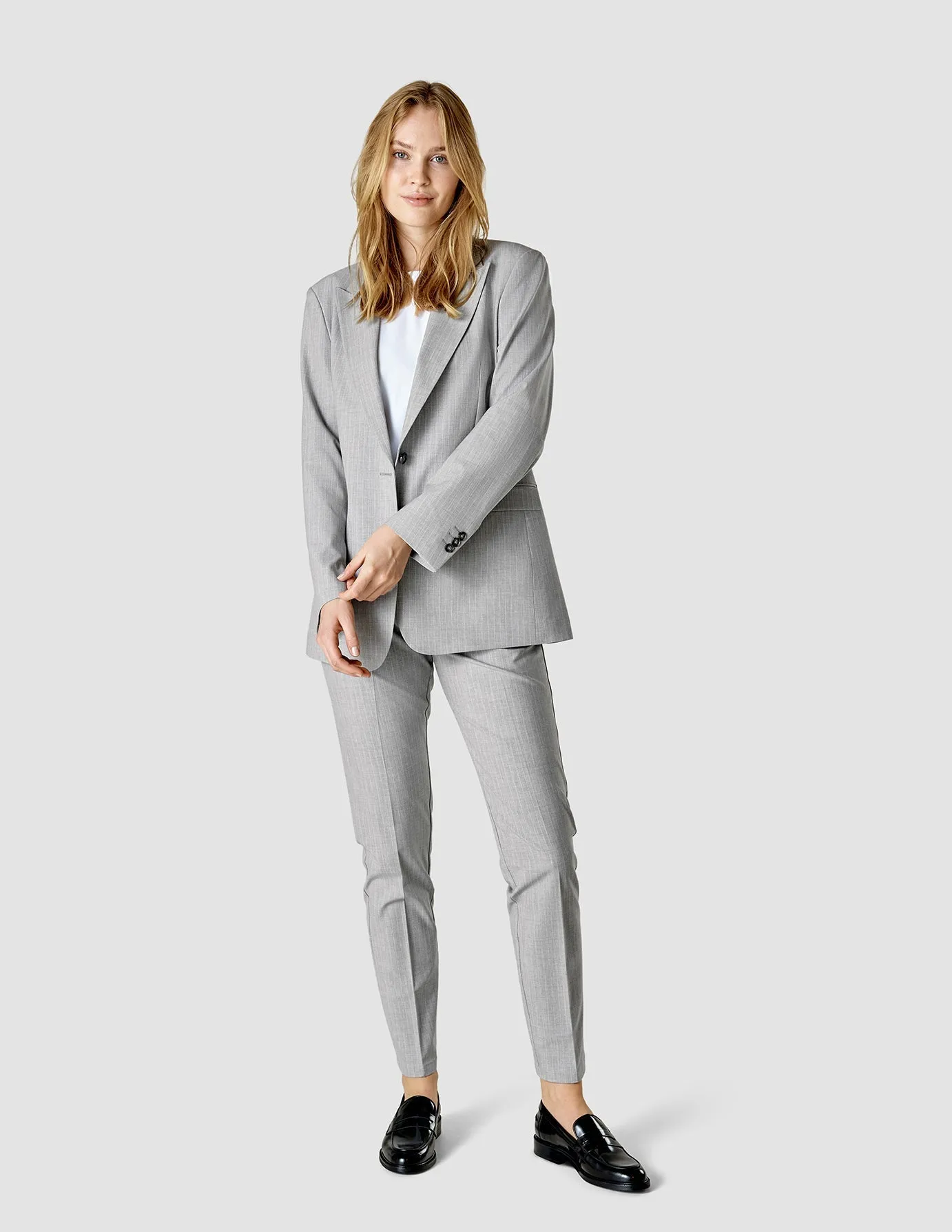 Essential Blazer Light Grey Pinstriped