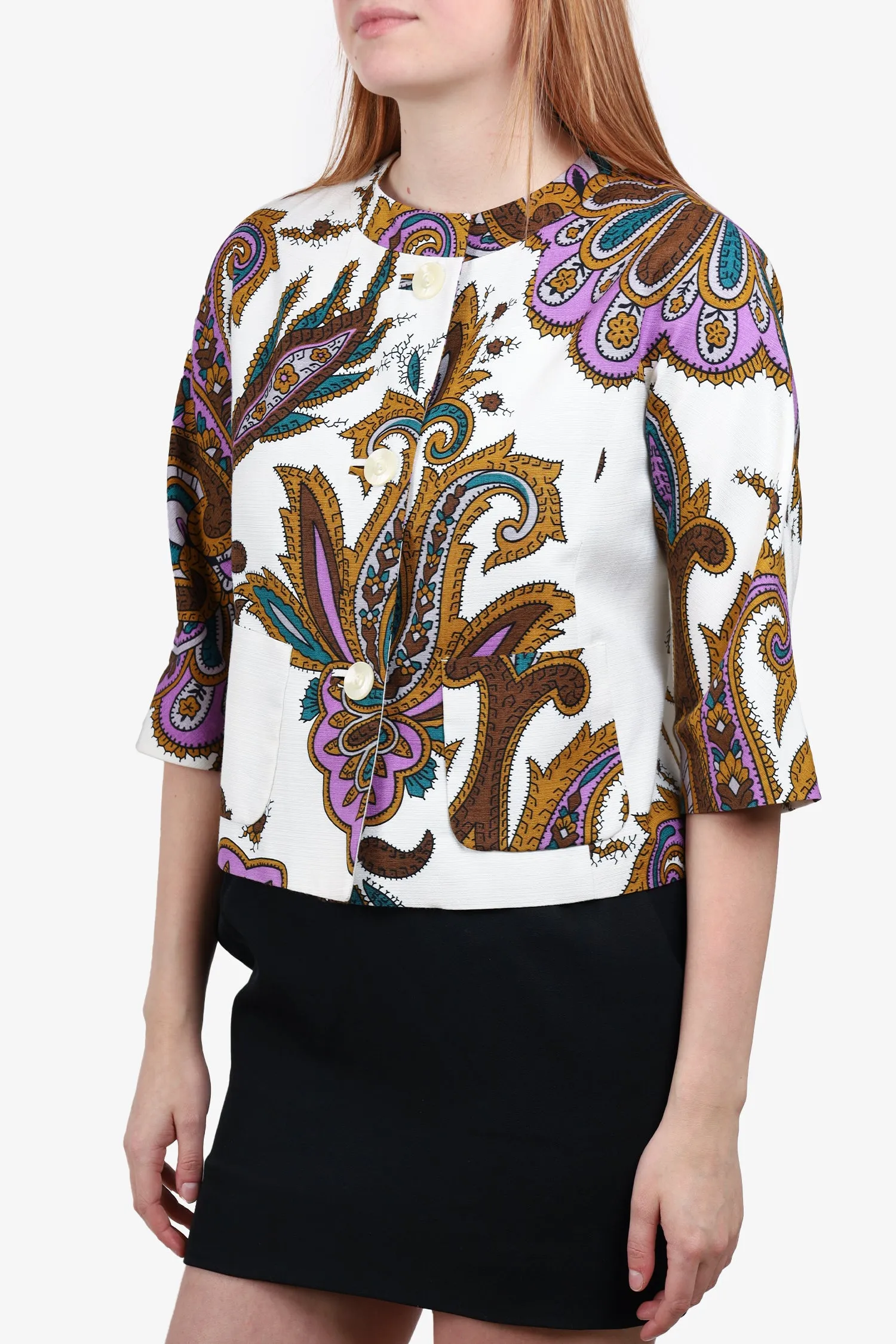 Etro White/Multicolor Printed Blazer size 38 'As Is'