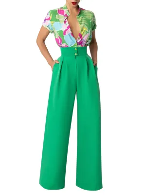 “Fahey” Green Print Colorblock Jumpsuit