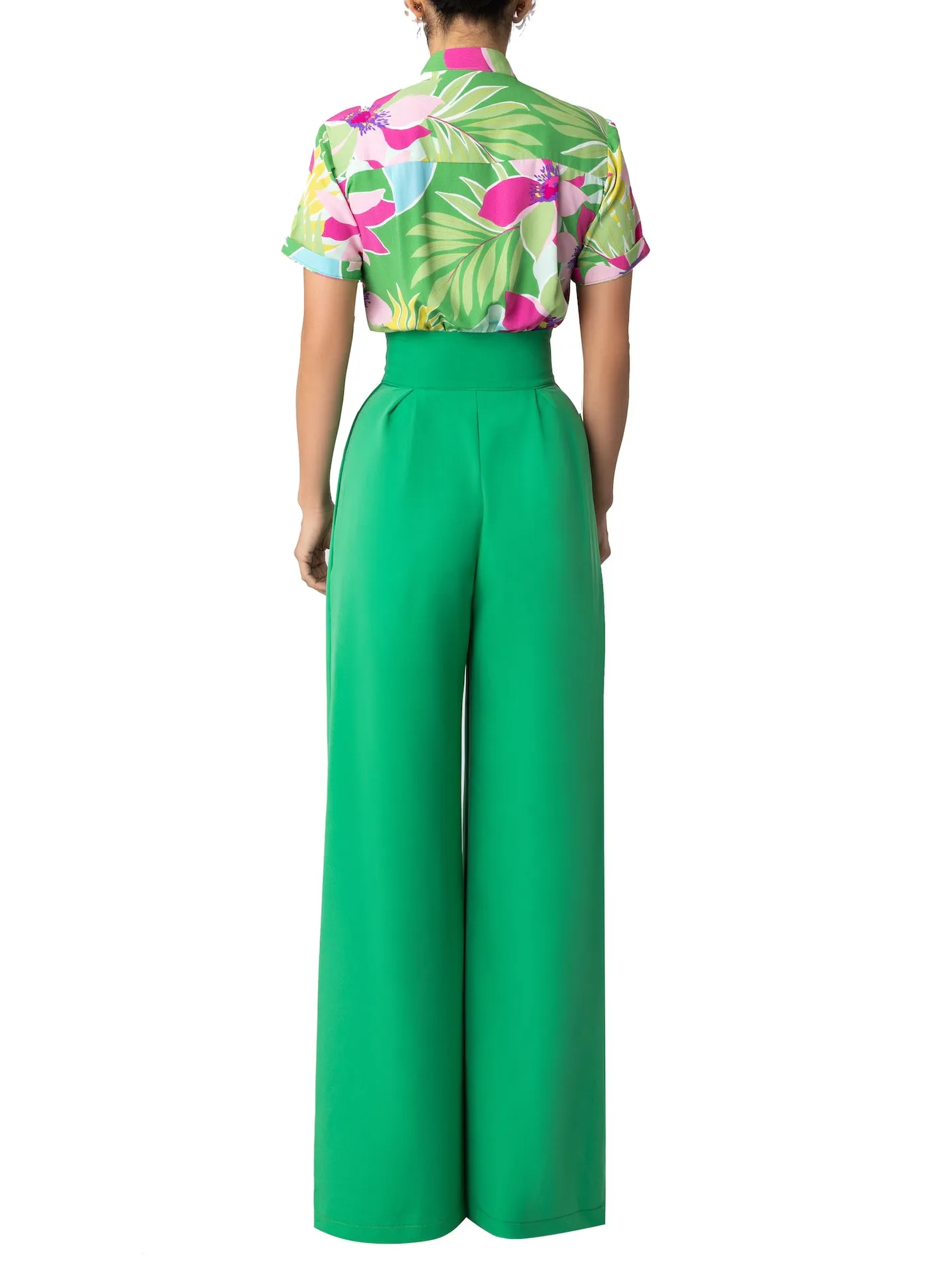 “Fahey” Green Print Colorblock Jumpsuit