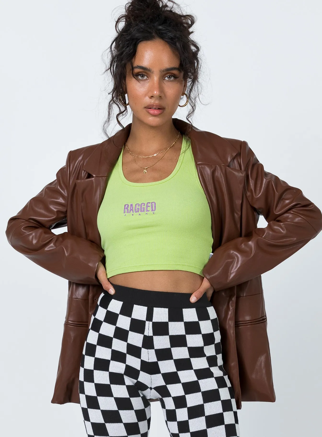 Fashionkova Morrison Faux Leather Blazer Brown