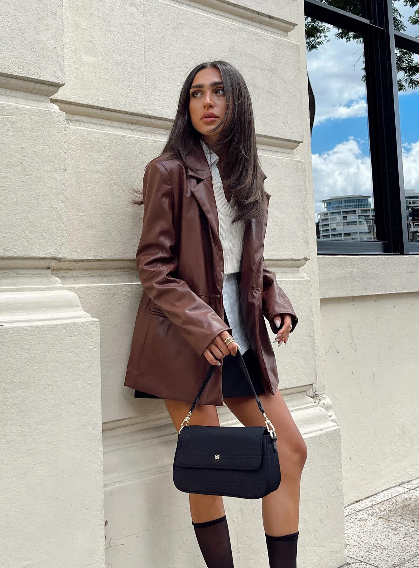 Fashionkova Morrison Faux Leather Blazer Brown