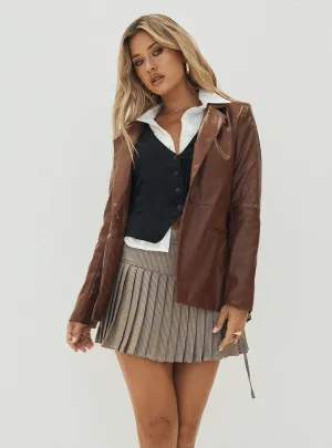 Fashionkova Morrison Faux Leather Blazer Brown
