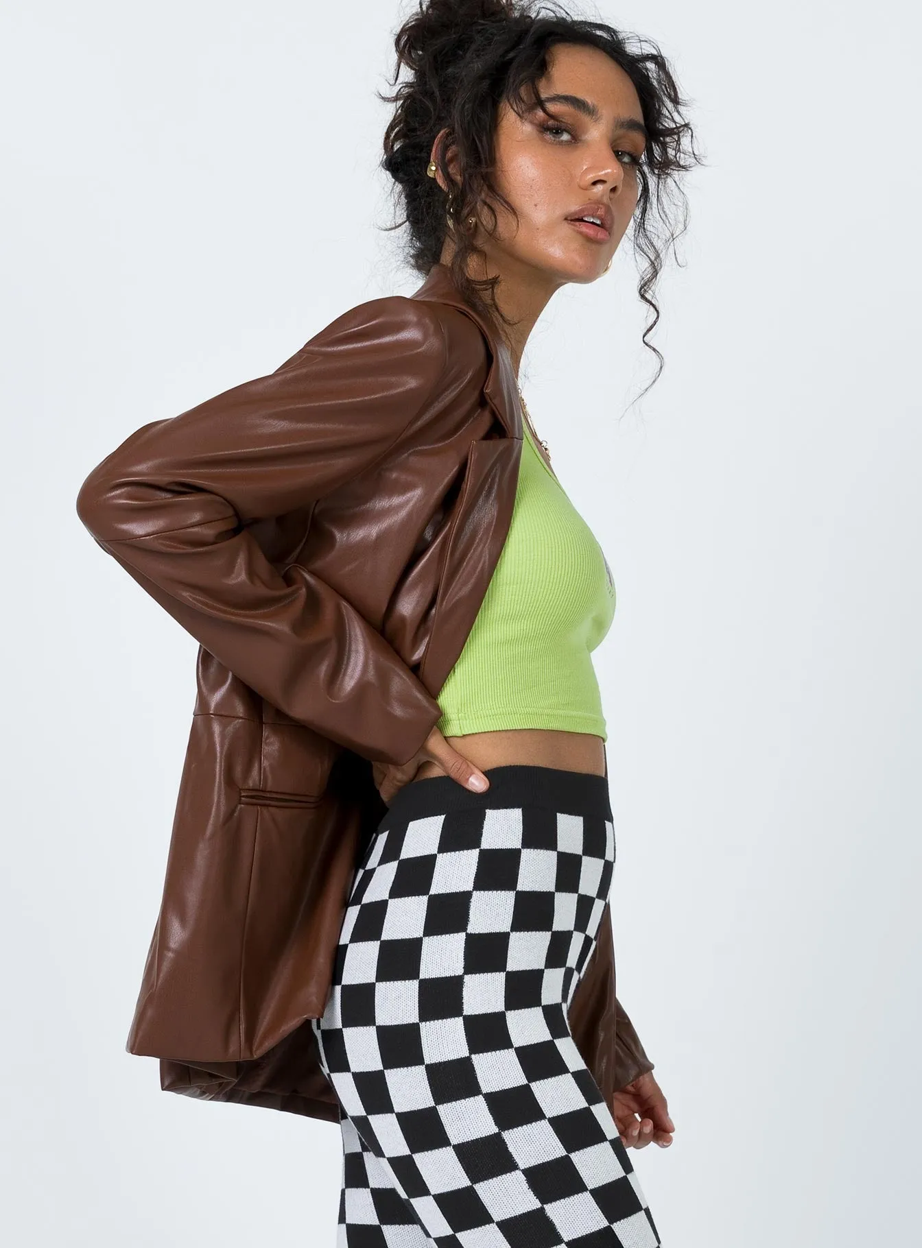 Fashionkova Morrison Faux Leather Blazer Brown