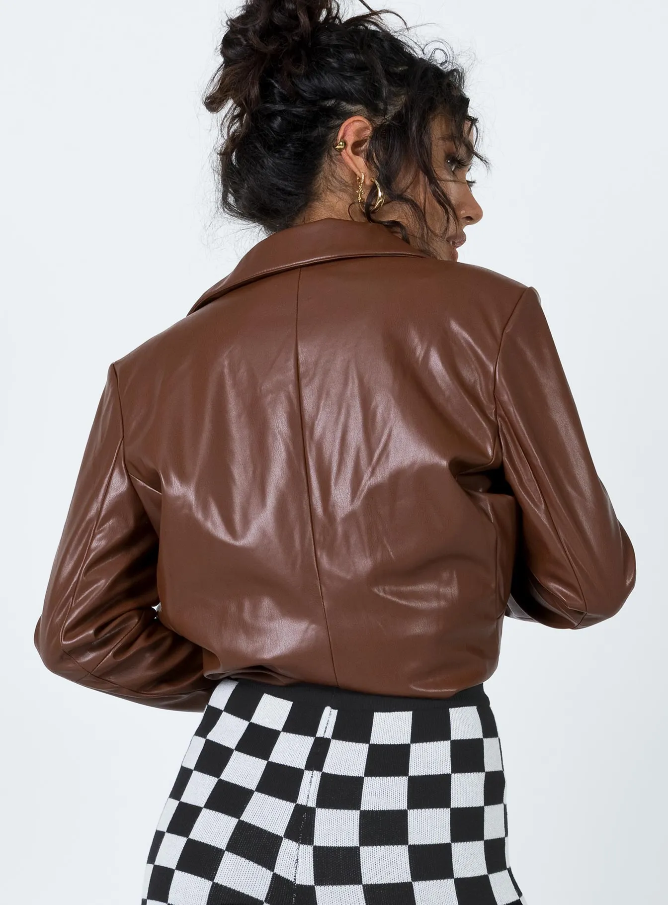 Fashionkova Morrison Faux Leather Blazer Brown