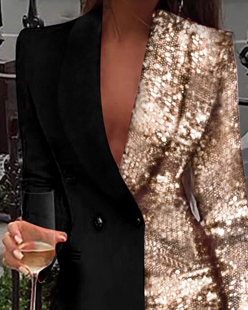 FashionSierra - Women Sequined Patchwork Blazer Dress