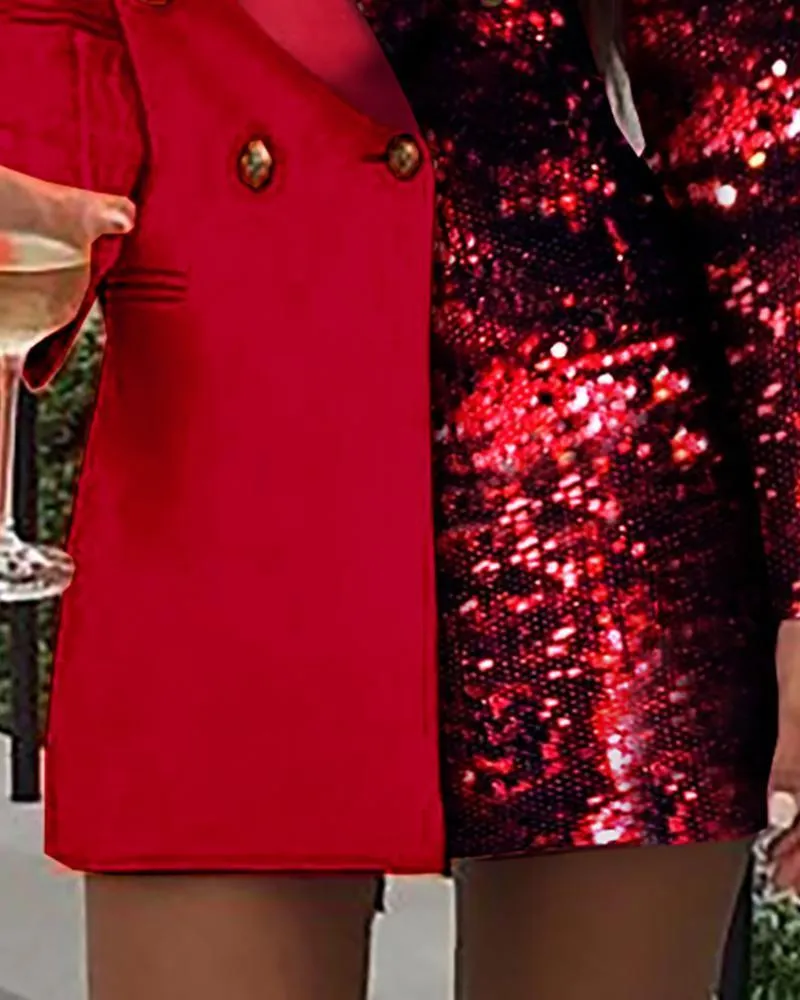 FashionSierra - Women Sequined Patchwork Blazer Dress