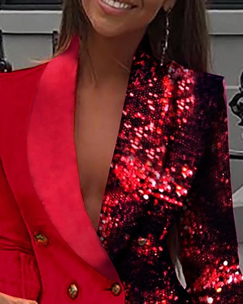 FashionSierra - Women Sequined Patchwork Blazer Dress