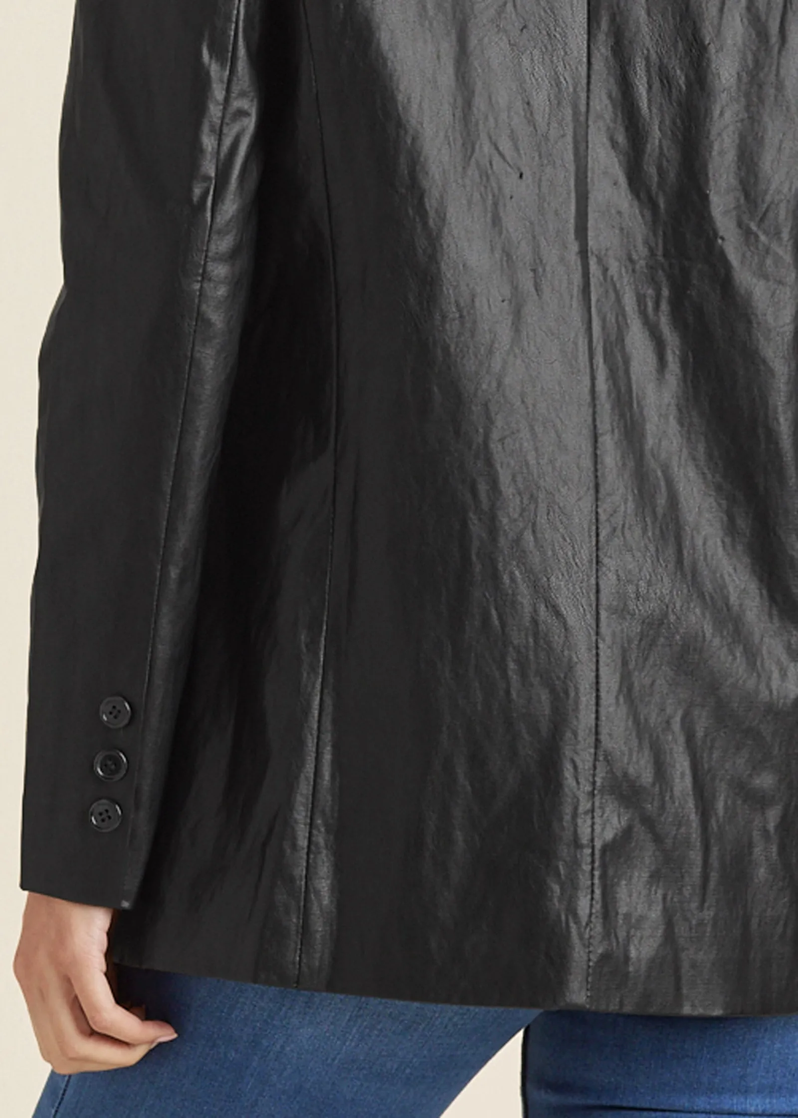 Faux-Leather Blazer - Black
