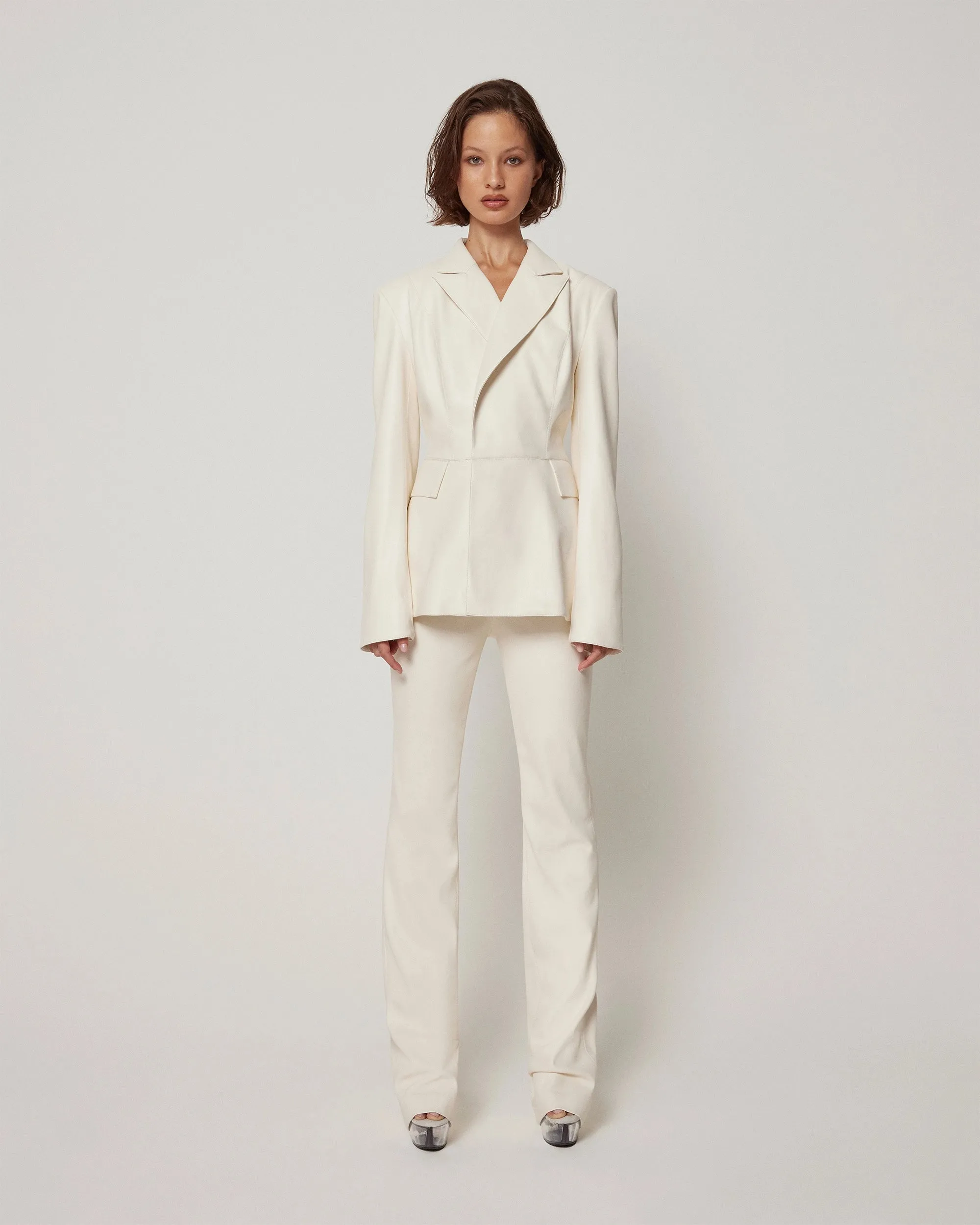 Faux Leather Blazer | Chalk