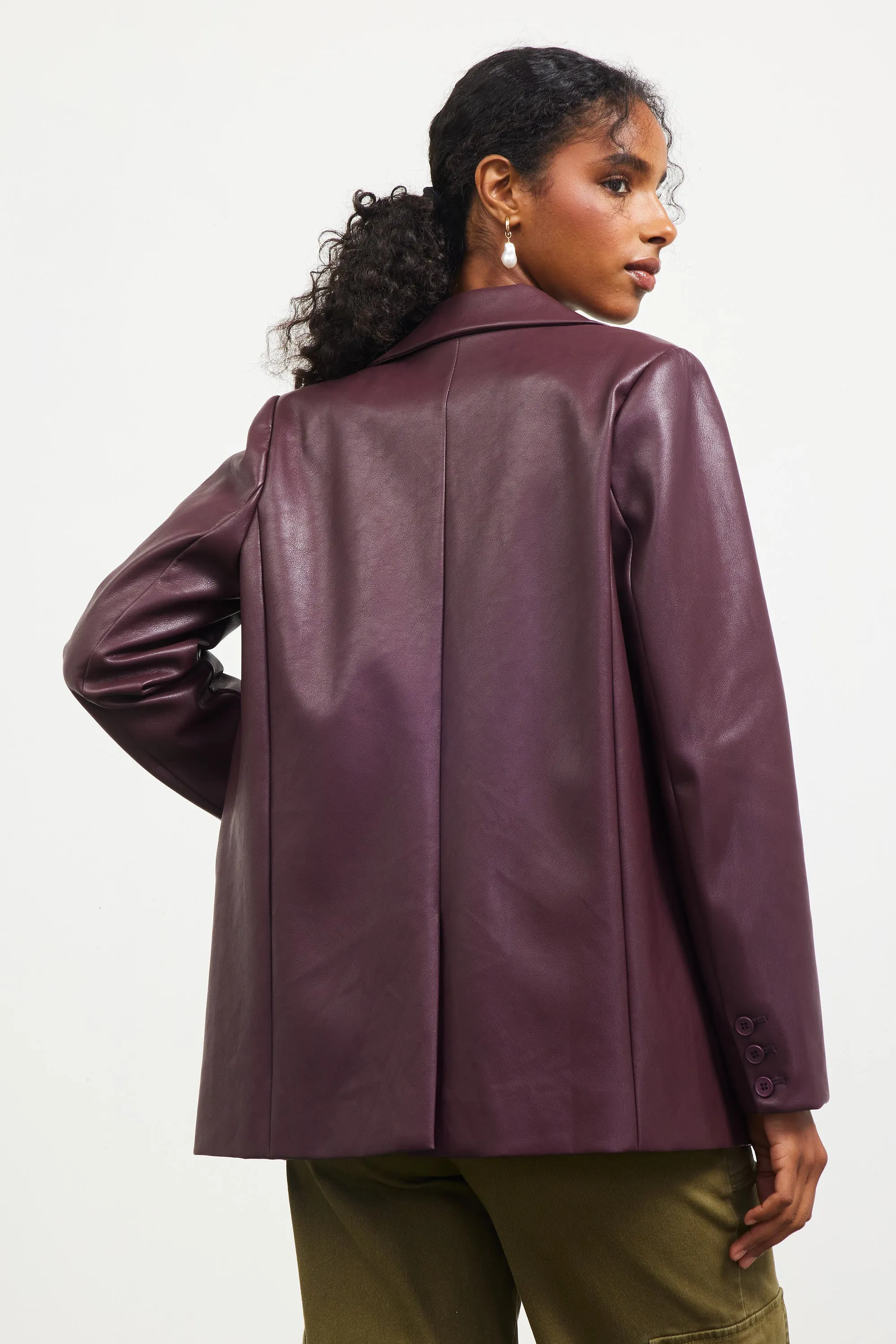 Faux-Leather Plum Blazer