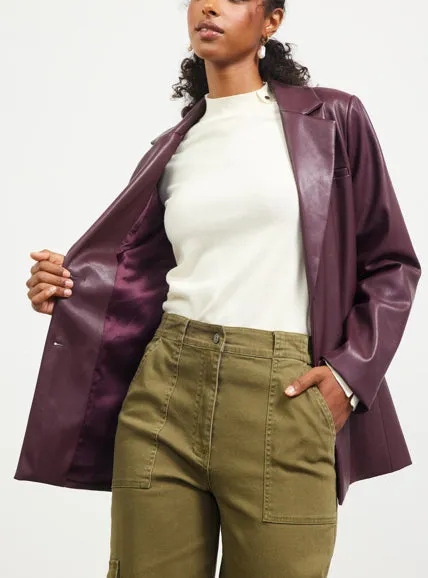 Faux-Leather Plum Blazer