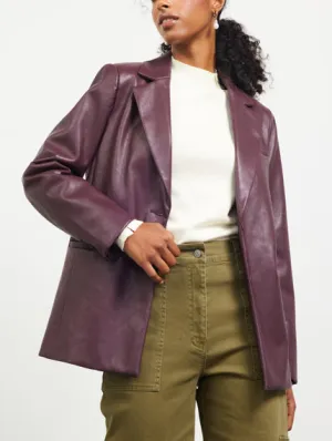 Faux-Leather Plum Blazer