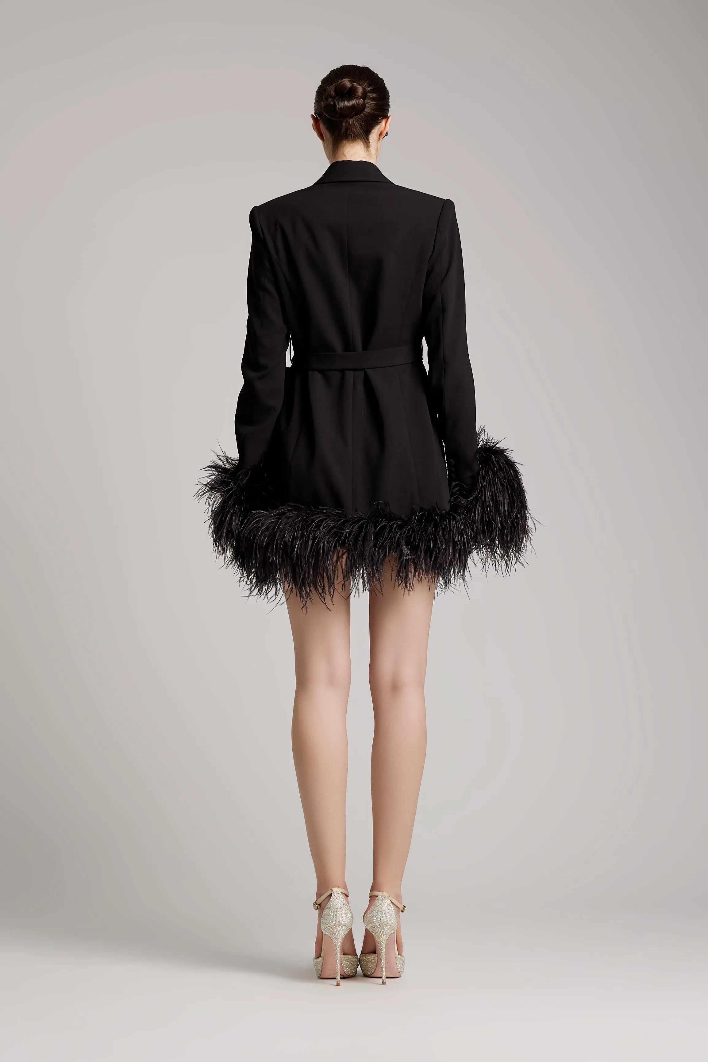 Feather Trimmed Blazer in Black