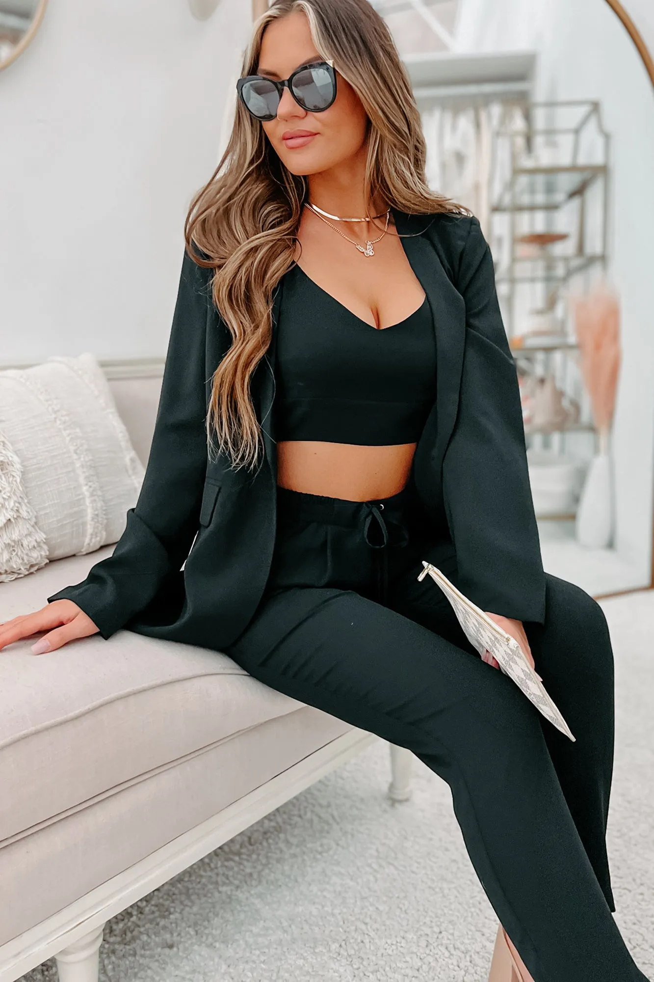 Feeling Bossy Three-Piece Blazer Set (Black)