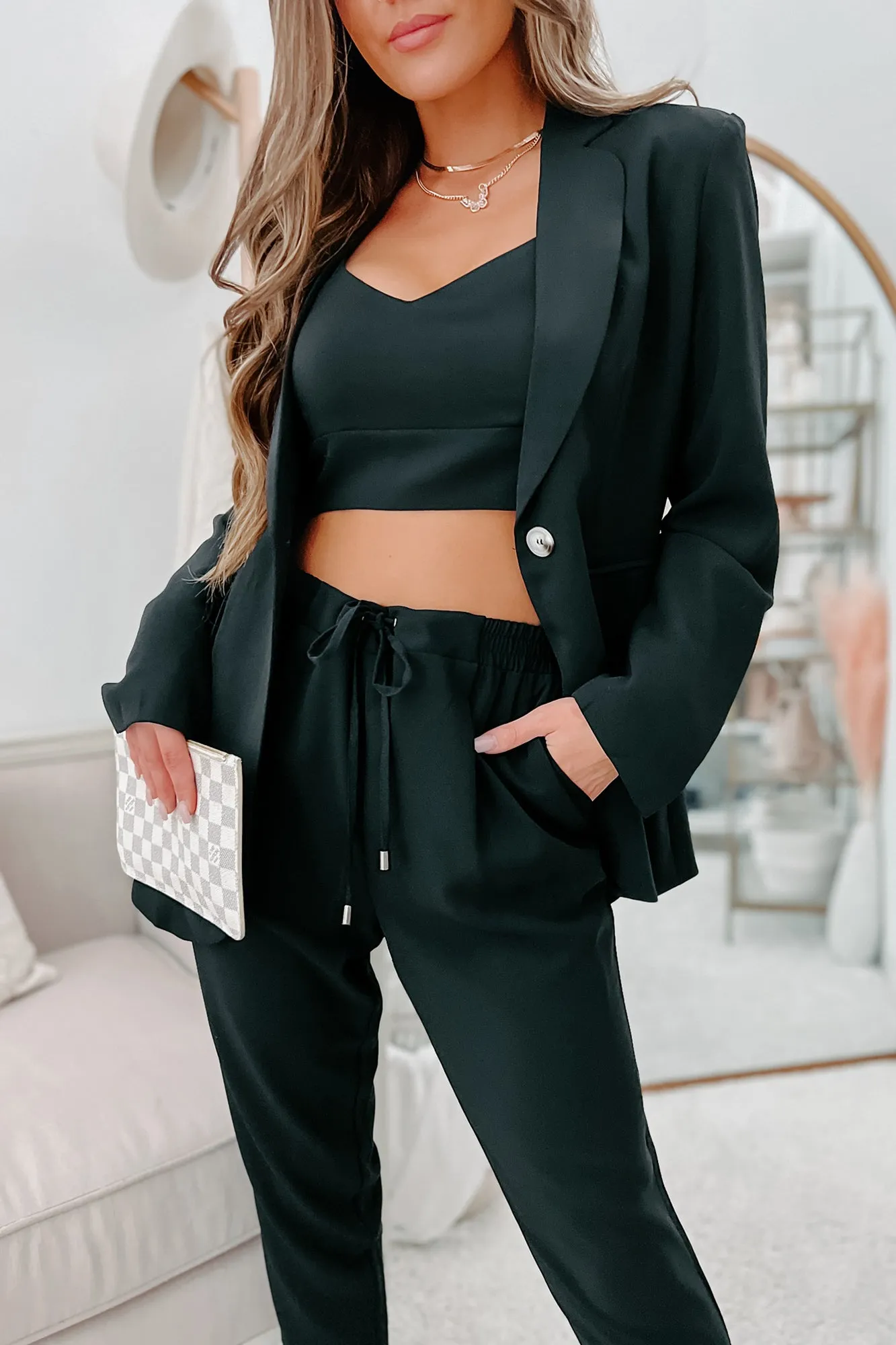 Feeling Bossy Three-Piece Blazer Set (Black)
