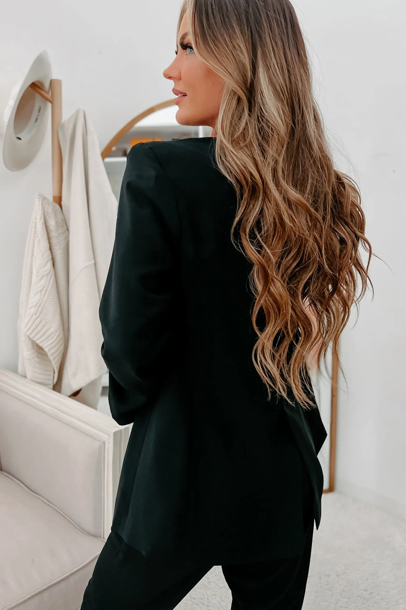 Feeling Bossy Three-Piece Blazer Set (Black)