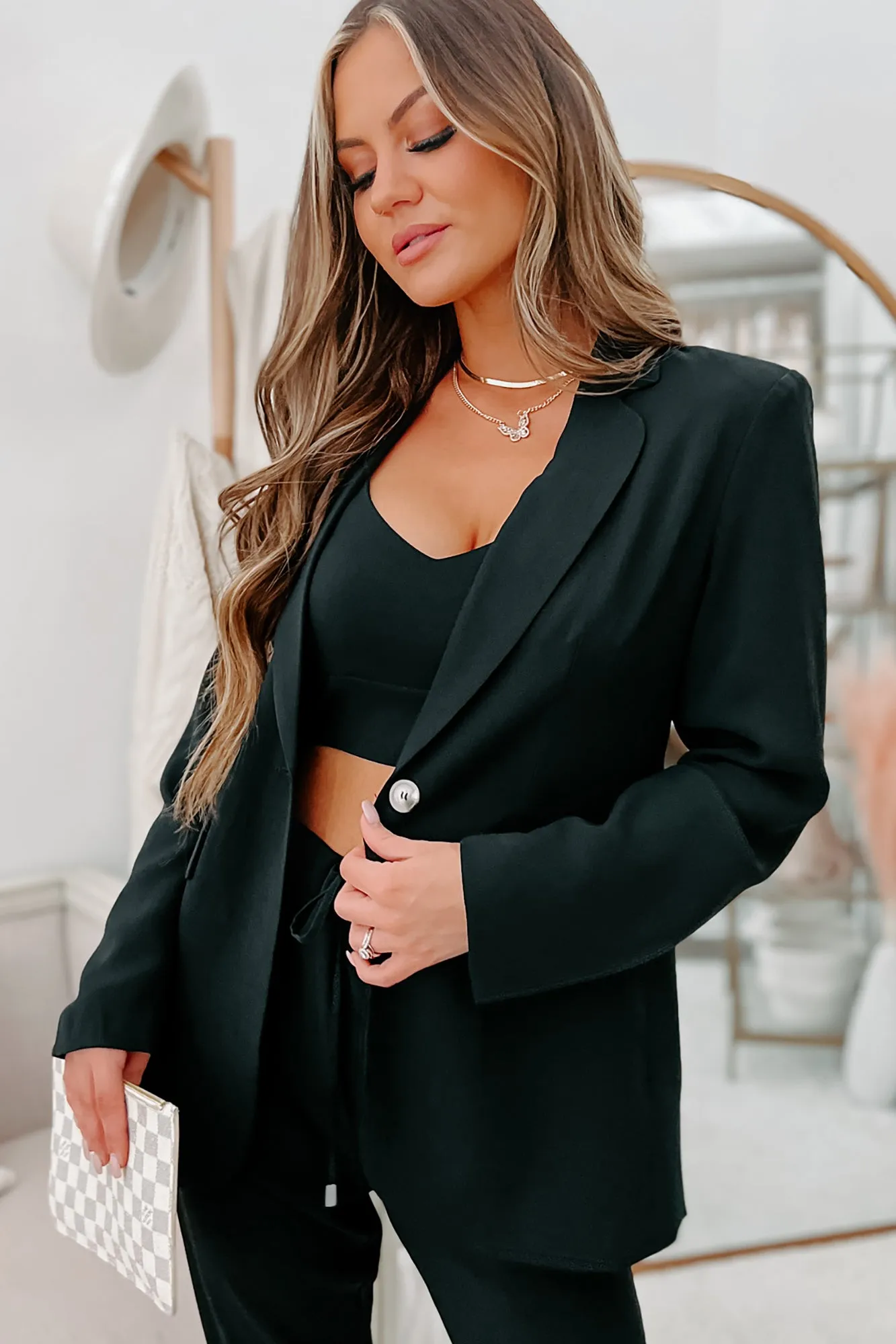 Feeling Bossy Three-Piece Blazer Set (Black)