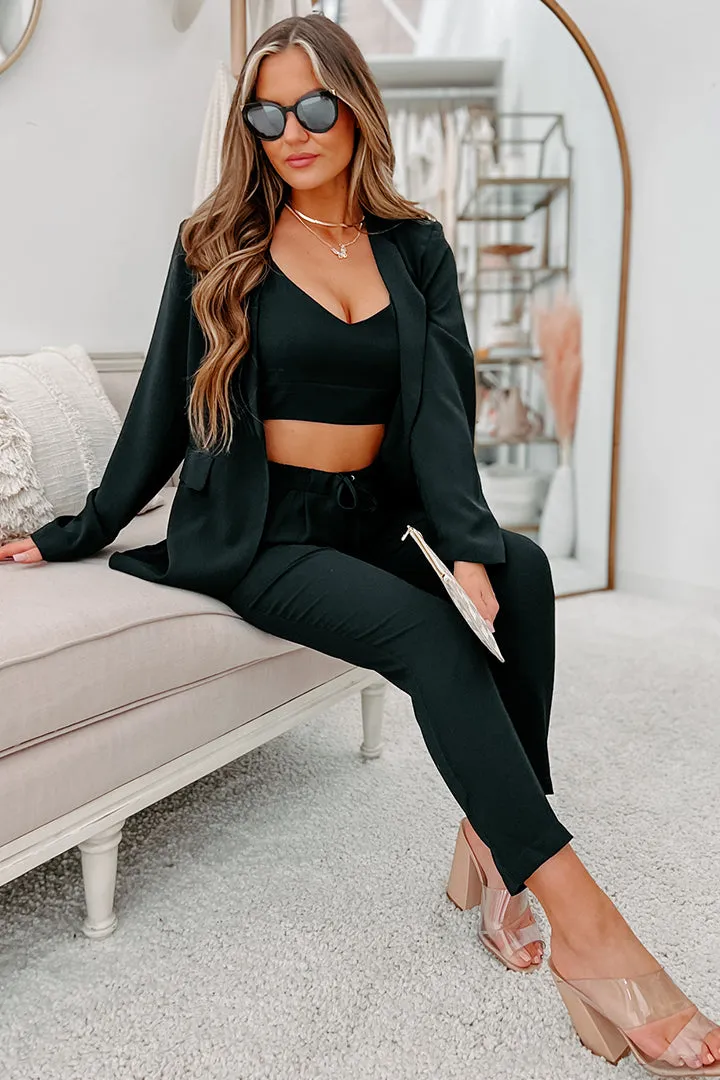 Feeling Bossy Three-Piece Blazer Set (Black)