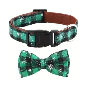 Festive Christmas Dog Collar with Detachable Bow Tie (Green) - Medium