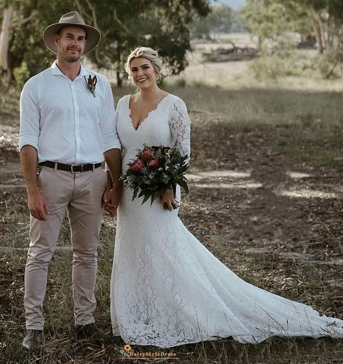 Fit and Flare Long Sleeve Lace Plus Size Wedding Dress