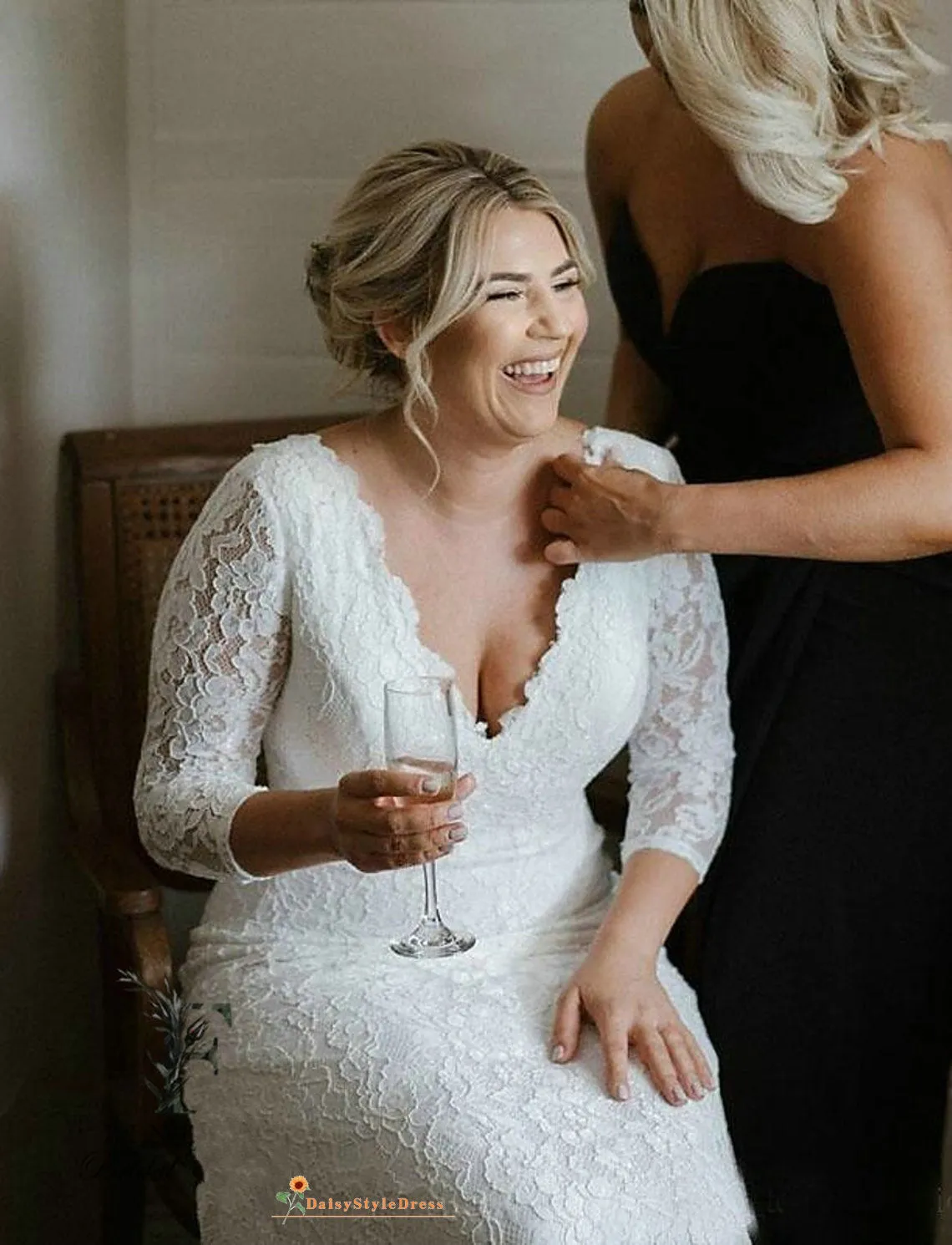 Fit and Flare Long Sleeve Lace Plus Size Wedding Dress