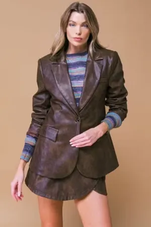 Flying Tomato Washed Faux Leather Blazer
