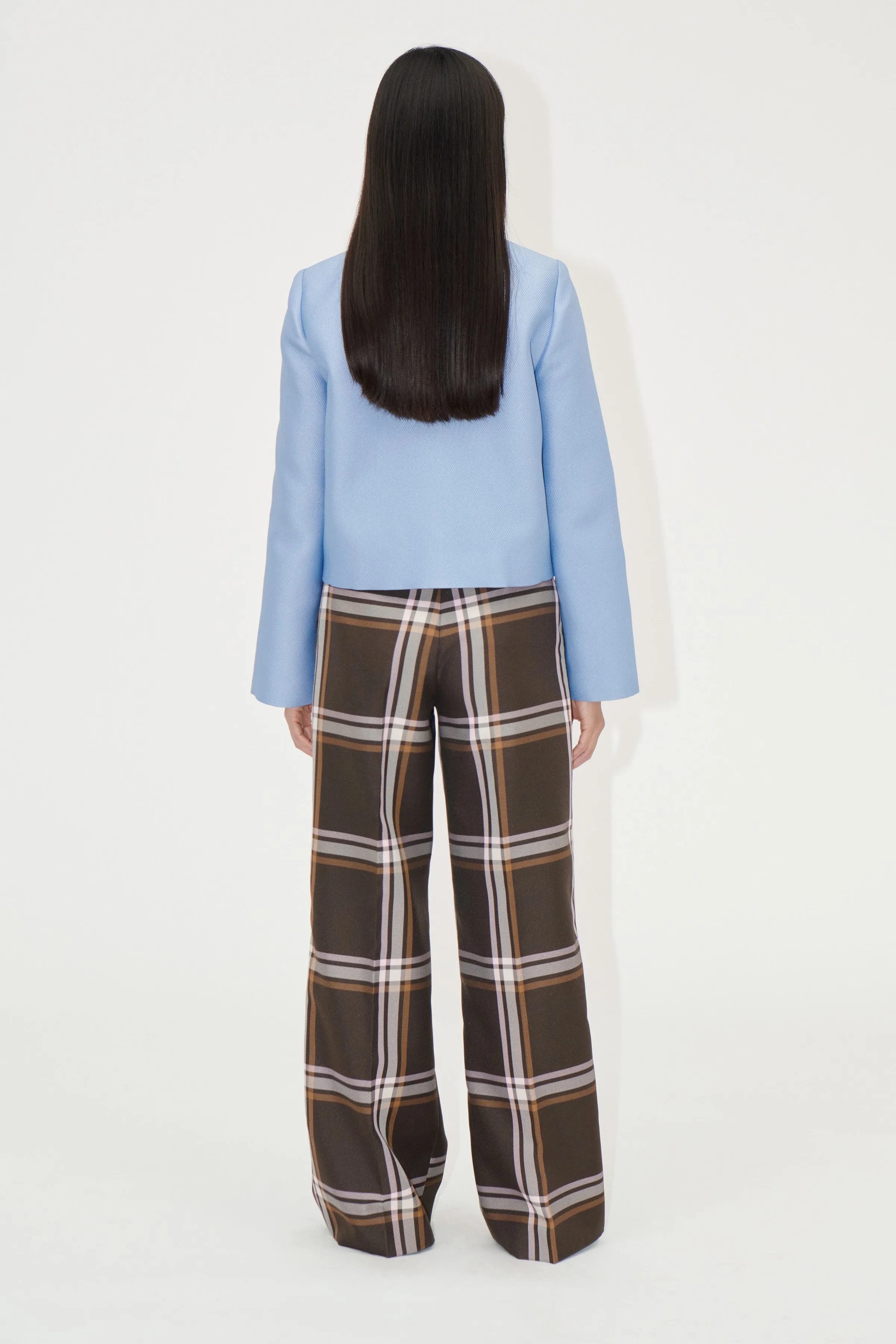 Front Pleat Long Straight Pants - Weaved Checks