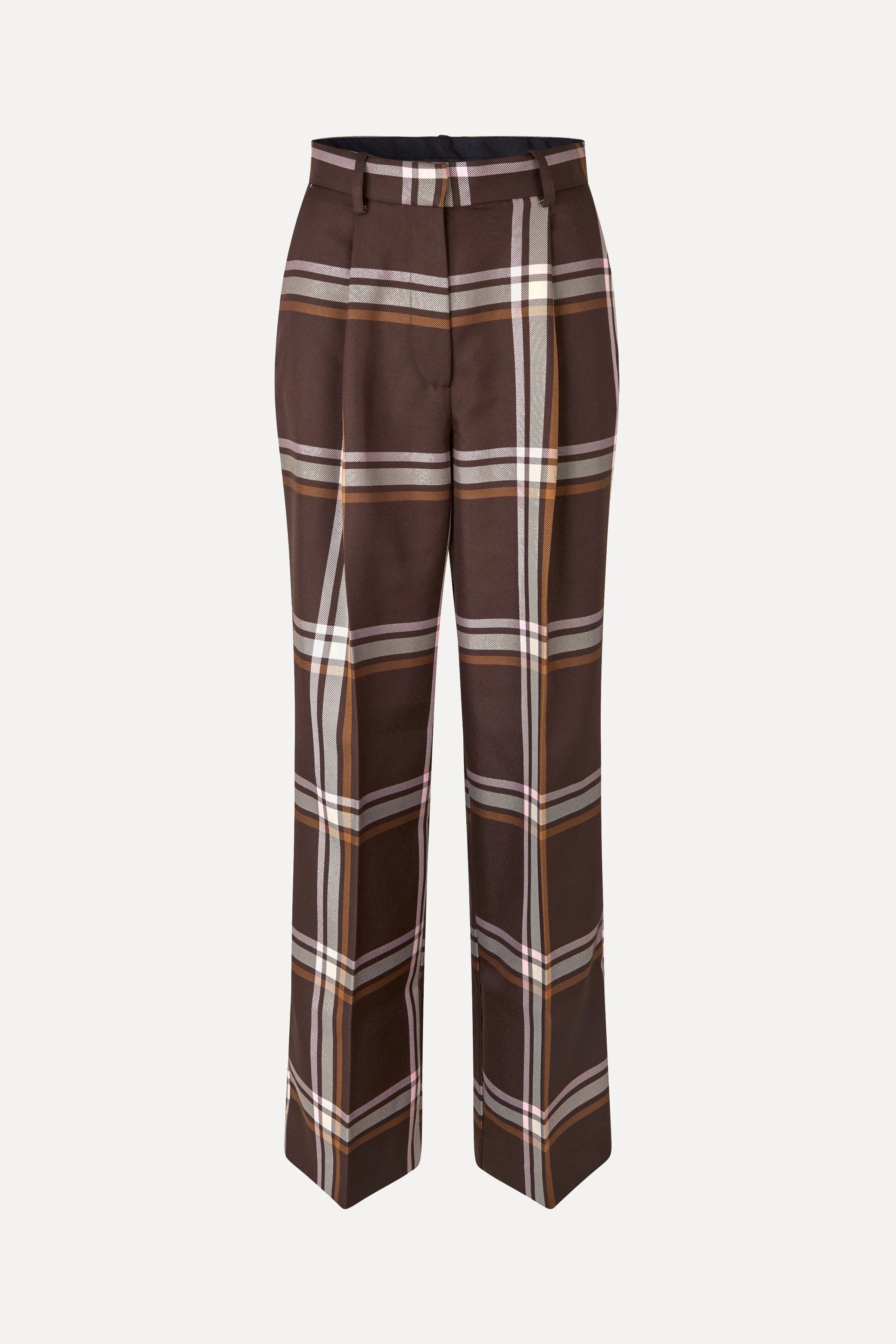 Front Pleat Long Straight Pants - Weaved Checks