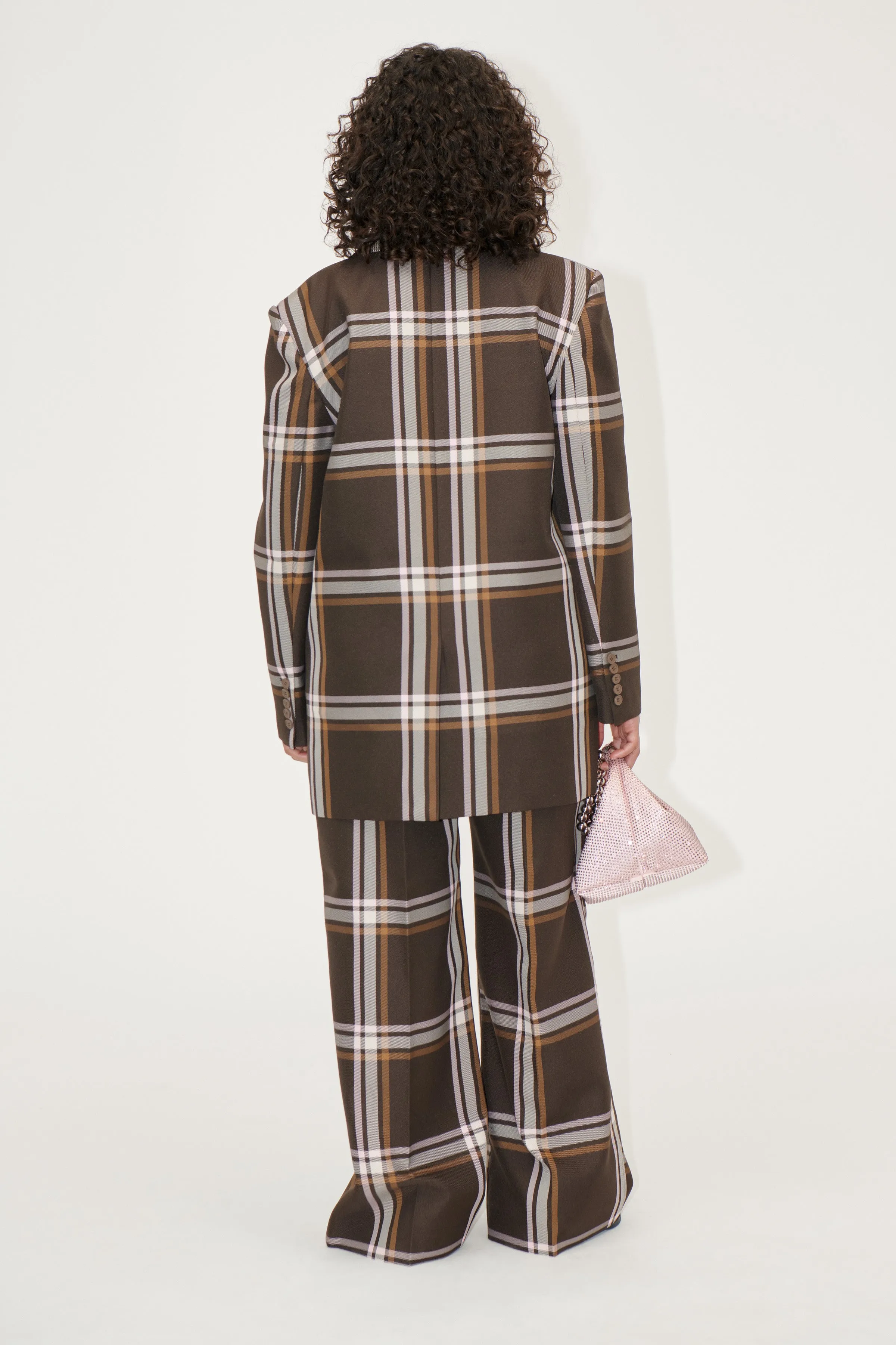 Front Pleat Long Straight Pants - Weaved Checks