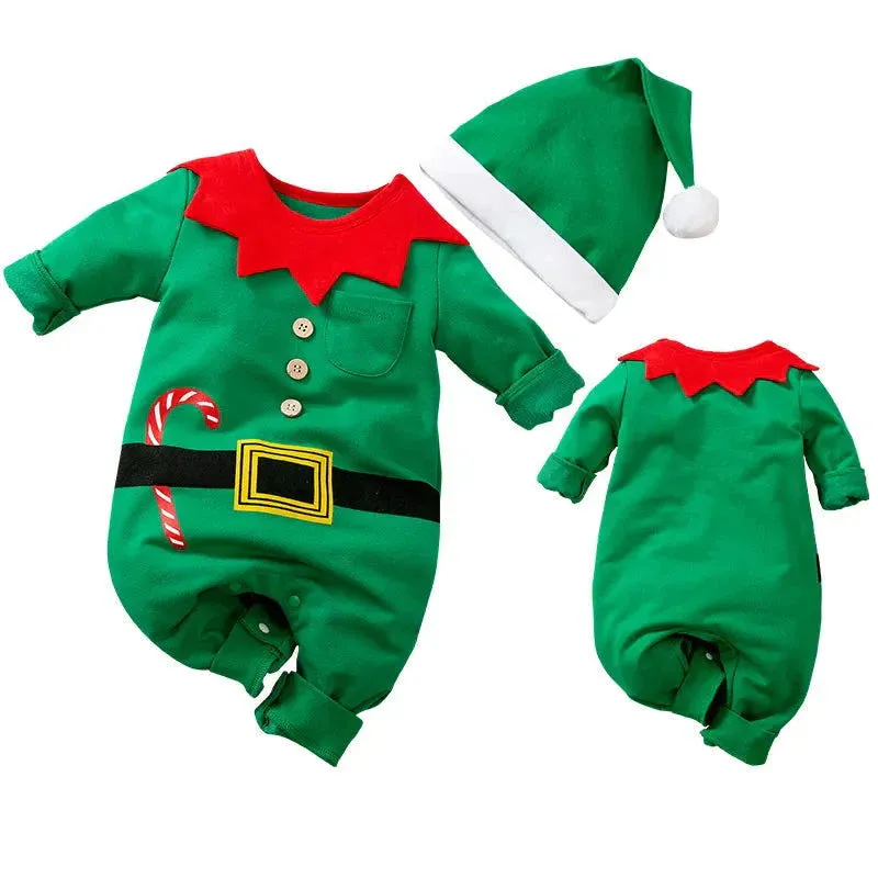 Gender Neutral Baby Green Elf Costume One-Piece Jumpsuit and Hat