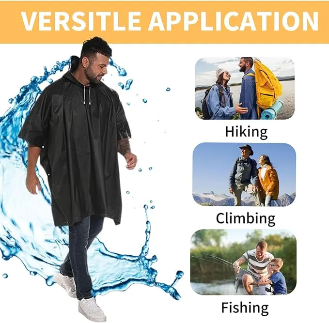 Gerhannery Poncho Waterproof Adult, 2PCS Reusable Rain Poncho Women Raincoat EVA Emergency Poncho with Hood