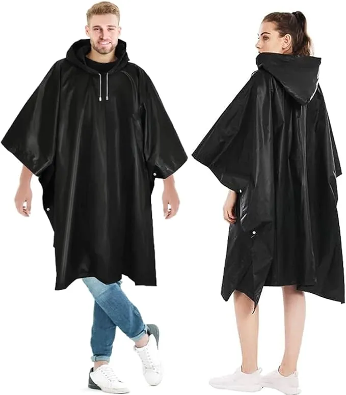 Gerhannery Poncho Waterproof Adult, 2PCS Reusable Rain Poncho Women Raincoat EVA Emergency Poncho with Hood