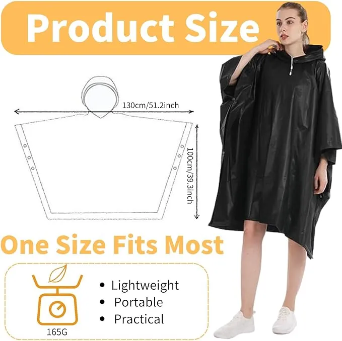 Gerhannery Poncho Waterproof Adult, 2PCS Reusable Rain Poncho Women Raincoat EVA Emergency Poncho with Hood
